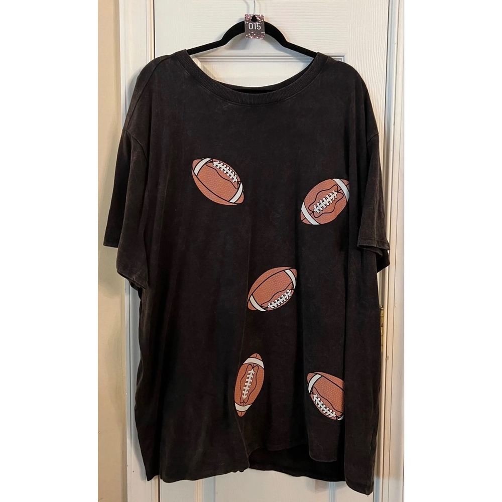 Maurices Womens Oversized Football Graphic T-Shirt Washed Black 2X Plus Size